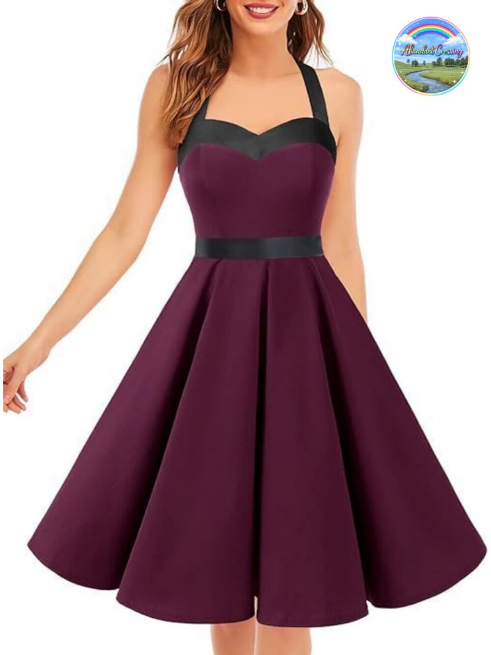 Vintage 1950s Halter A-Line Cocktail Dress Knee-Length